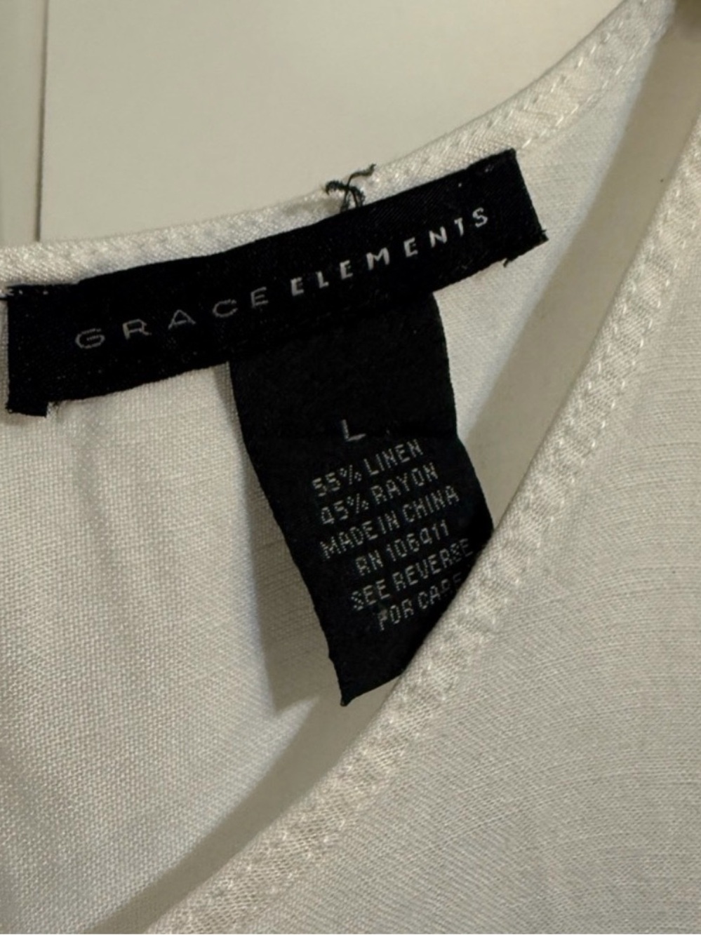 Grace Elements White Linen/Rayon Top L - Picture 4 of 7